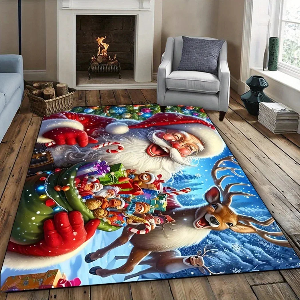 VIKAMA Santa Claus-Themed Christmas Decorative Carpet Rug For Bedroom Carpet For Live Room Large Area Rugs for Living Room Home