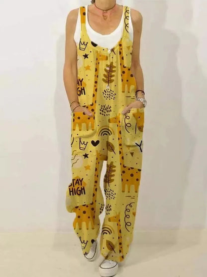 Women's Sleeveless Jumpsuit 2022 Summer Boho Floral Wide Leg Long Pants Rompers Ladies Strap Plus Size Casual Loose Bib Trousers