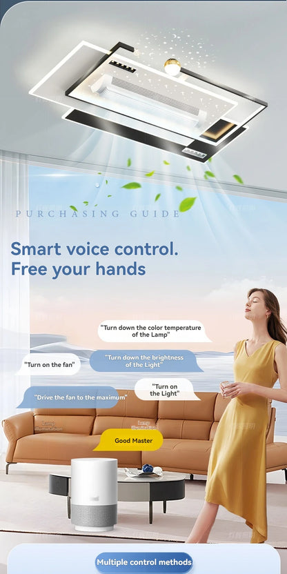 LED Bladeless Fan Light, Living Room Light, Modern Minimalist Smart Remote Control, Master Bedroom Study Ceiling Light 110V/220V