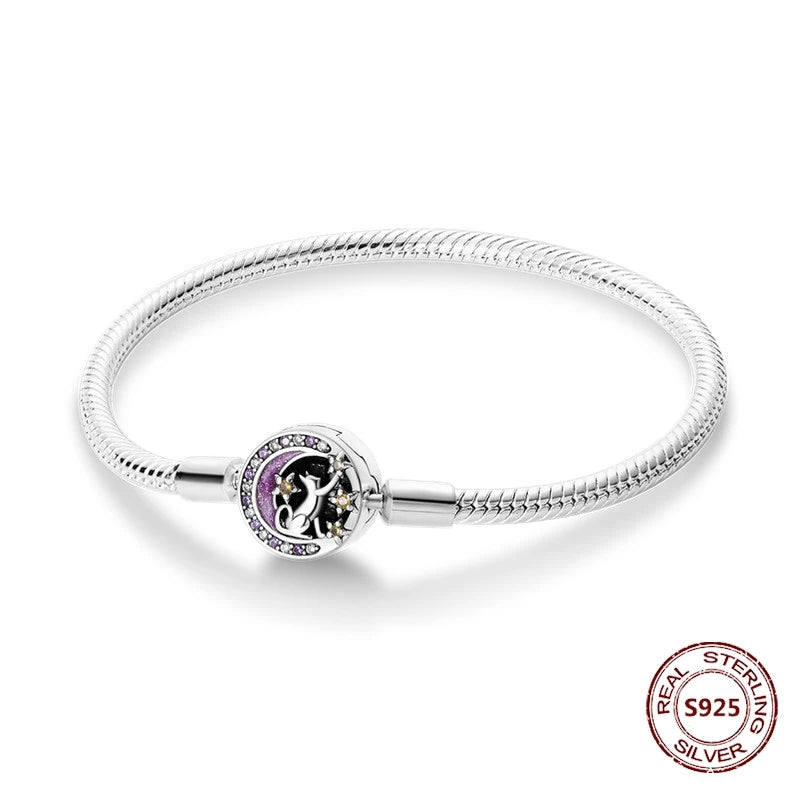 Silver 925 Bracelet Original Bracelets Colorful Zircon Heart Flower Cat Snake Chain For DIY Charms 17-20CM Luxury Jewelry Gifts