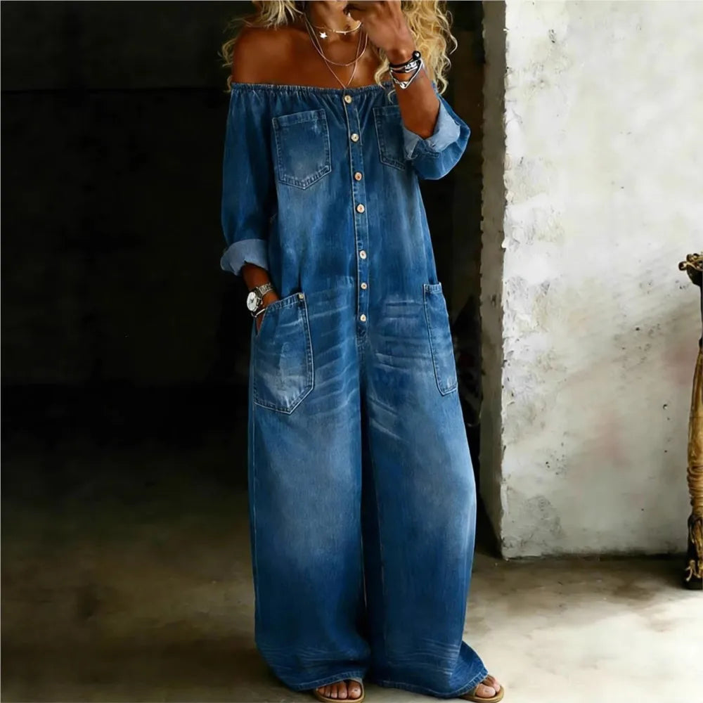 Casual Jumpsuits For Woman Jumpsuit Retro Street Style Women Clothes Personality Fashion Long Sleeves Off Shoulder One Line Neck