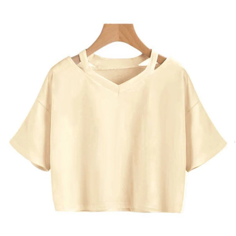Y2k Crop Tops Women's Graphic Short Sleeve V-neck Cropped T Shirt 90s Vintage Tshirt Woman Summer Sexy T-shirt