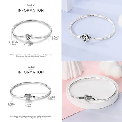 Silver 925 Bracelet Original Bracelets Colorful Zircon Heart Flower Cat Snake Chain For DIY Charms 17-20CM Luxury Jewelry Gifts