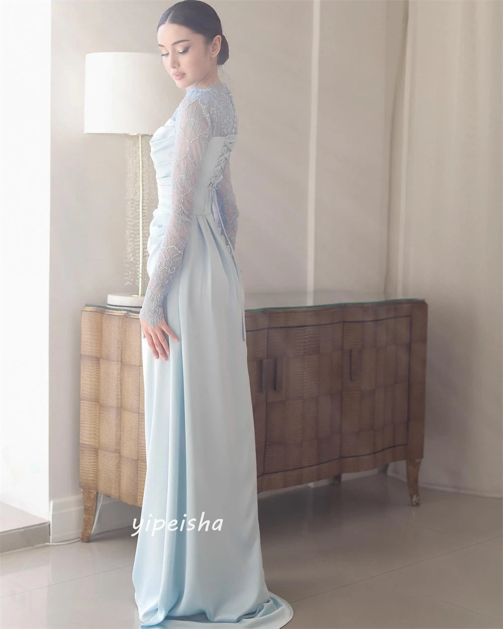 Customized Jiayigong  Chiffon Applique Ruched Evening A-line High Collar Bespoke Occasion Gown Long Dresses