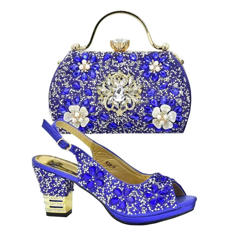 Nigerian Shoes and Matching Bags Sales in Women Matching Shoes and Bag Set for Party Rhinestone Wedding Shoes for Women Bride