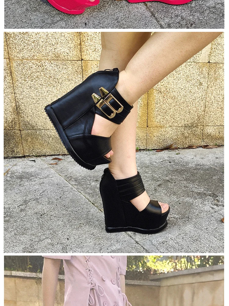 Casual Wedges Thick Platform Sandals 2024 New Women Stage Performance High Heels 14CM Summer Cross-dressing Shoes With Zipper