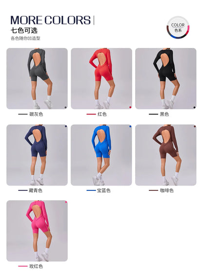 Women's Sports Jumpsuit Kit Yoga Fitness Bodysuit Hip-lifting Open Back Tight High Elasticity Outdoors Gym Workout Sexy Clothes