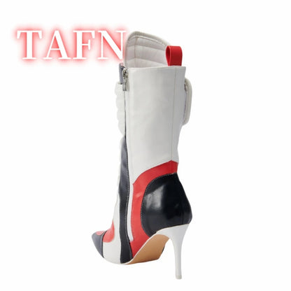 Women's Multicolor Ankle Boots Fashion Pointed Toe Stiletto Heels Boot Sexy Lace Up Party Banquet Bootie Ankle Zip Closure Shoes