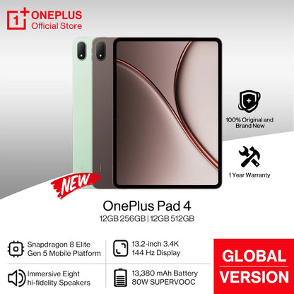 World Premiere OnePlus Pad 4 Global Version Tablet Snapdragon 8 Elite Gen 5 13380mAh Battery 80W SUPERVOOC 13.2-inch Display