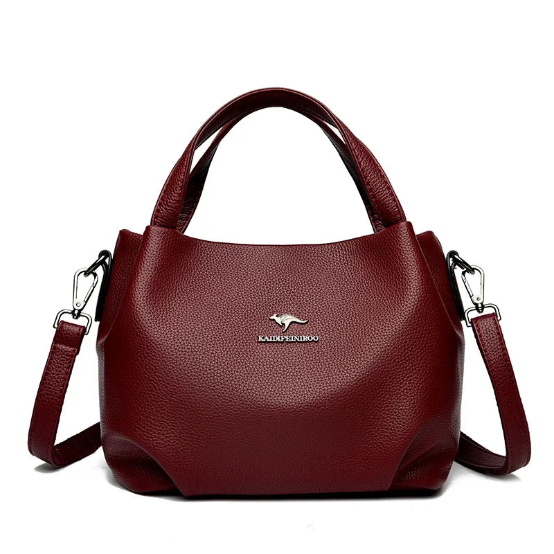 Genuine Soft PU Leather Handbags for Women Vintage Shoulder Tote Bag Luxury Designer Ladies Large Capacity Purse Bags Sac A Main