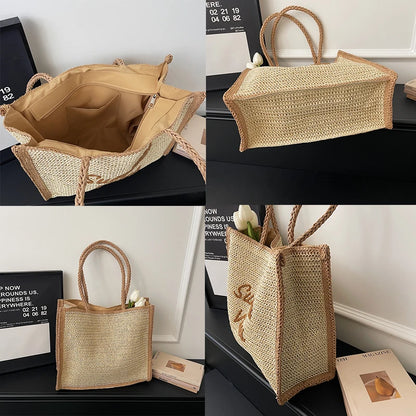 Large Capacity Women Tote Bag 2026 New Fashion Hand-made Straw Bag Female Shoulder Handbag Causal Commuter Bags for Ladies
