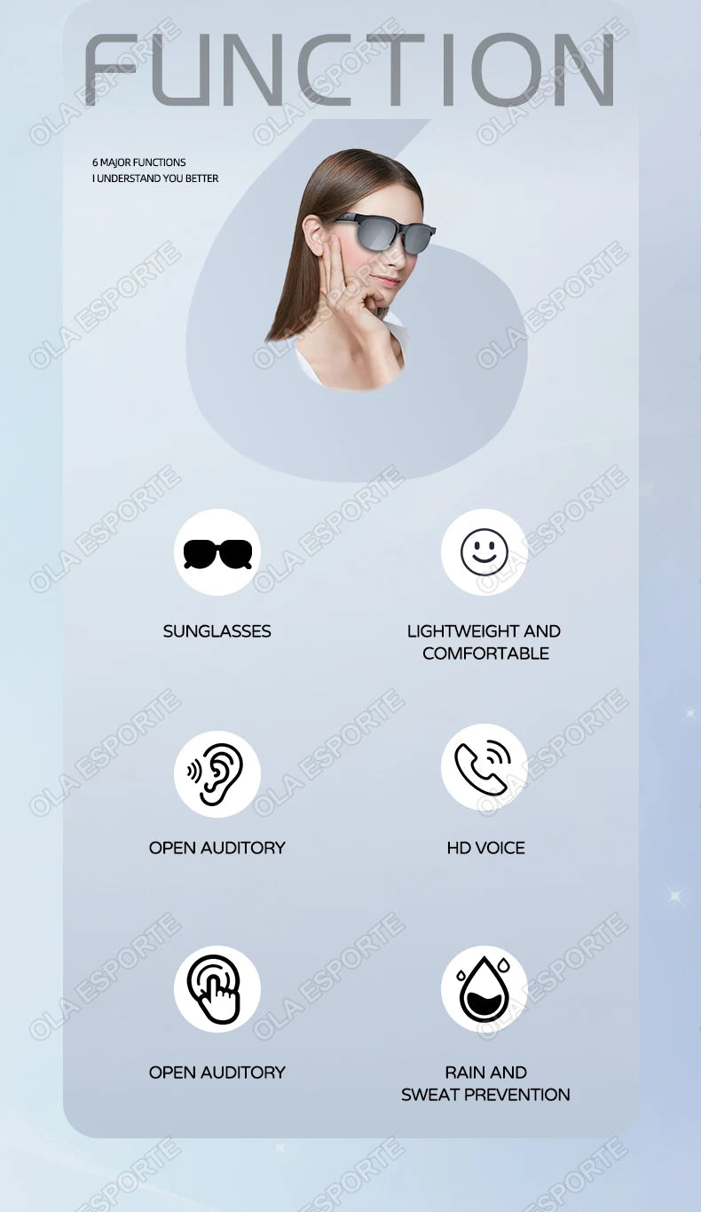 New Smart Glasses Men Bluetooth 5.3 Earphones Anti-Blu-ray Stereo headset Dual Speaker Touch Music Control Headphone Sunglasses