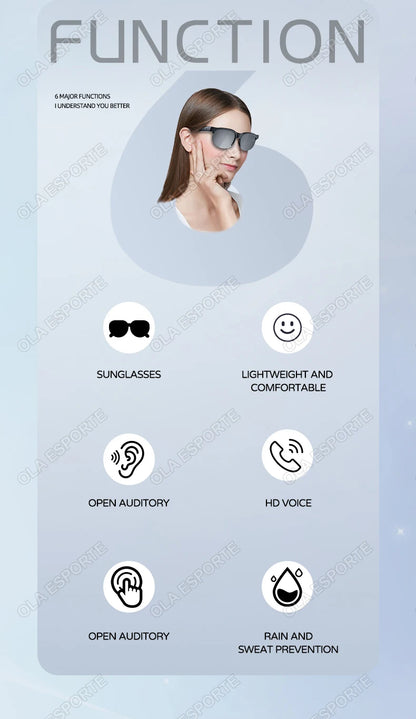 New Smart Glasses Men Bluetooth 5.3 Earphones Anti-Blu-ray Stereo headset Dual Speaker Touch Music Control Headphone Sunglasses