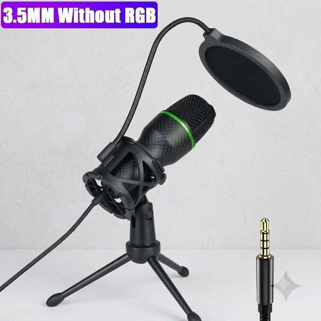 RGB Condenser Microphone Kit with Tripod Stand Professional USB Mic for Gaming Streaming YouTube Podcasts Video Recording Studio Equipment for PC Laptop Mute Button Voice Changer Adjustable RGB Lighting Plug and Play Cardioid