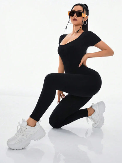 Women's Slimming Sexy Yoga Sports Jumpsuit Spring Summer Threaded Square Collar Lifting Buttocks Design Comfortable Active Wear