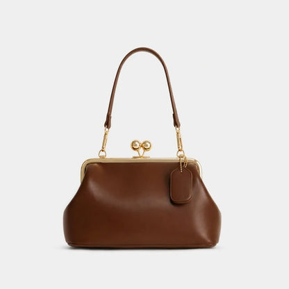2026 Retro Leather & Straw Woven Bag – Kiss Lock Frame Shell Clutch, Large Capacity Shoulder Tote for Commute Beach Evening