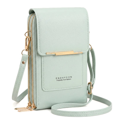 RFID Blocking Touch Screen Cell Phone Bag Women Mini PU Leather Lightweight Card Holder Crossbody Shoulder Bag Adjustable Strap