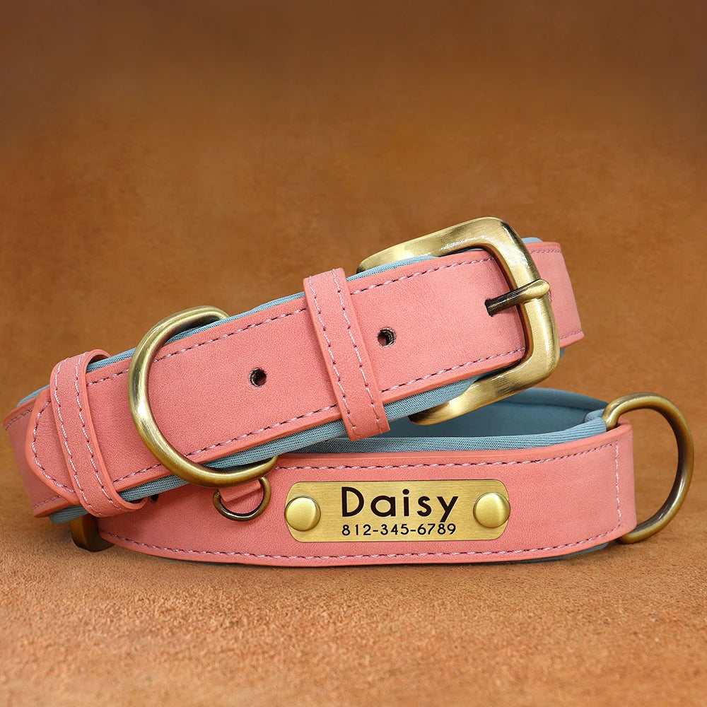 Personalized PU Leather Dog Collar Soft Padded Dog Collars Free Custom Pet ID Name Necklace for Small Medium Large Dogs Pitbull