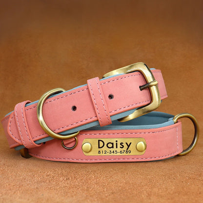 Personalized Dog Collar Leash PU Leather Dogs Collars Pet Rope Engraved Pet ID Name Necklace for Small Large Dogs Soft Padded