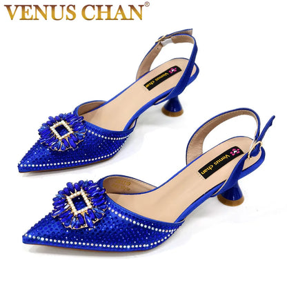 Latest Elegant Wedding Italian Diamond Design Shoes Women's African Party Shoes Crystal Shoes High School High Heels