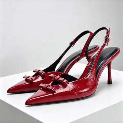 Women's Sandals Luxury Brand Designer Pointed Toe High Heel Sandals Women Sexy Red Elegant Bow Party Dress Shoes Women's Shoes