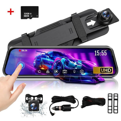 Touch Screen 1080P HD Automotive Driving Recorder Front & Rear Dashcam with Interior Car Camera, Photo Mode, AVI Video Format, Car Electronics Accessory