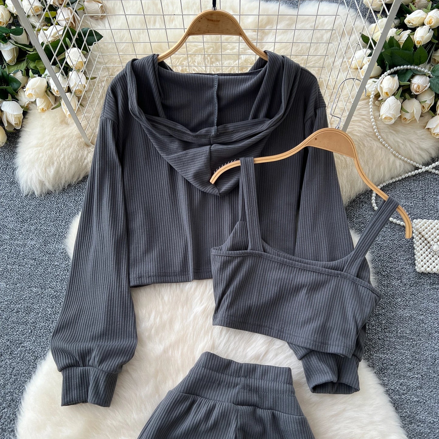 SINGREINY 2026 Autumn Sporty Suits Ladies Full Sleeves Hoodies+Sling Mini Camis+Drawstring Long Pants Casual Three Pieces Sets