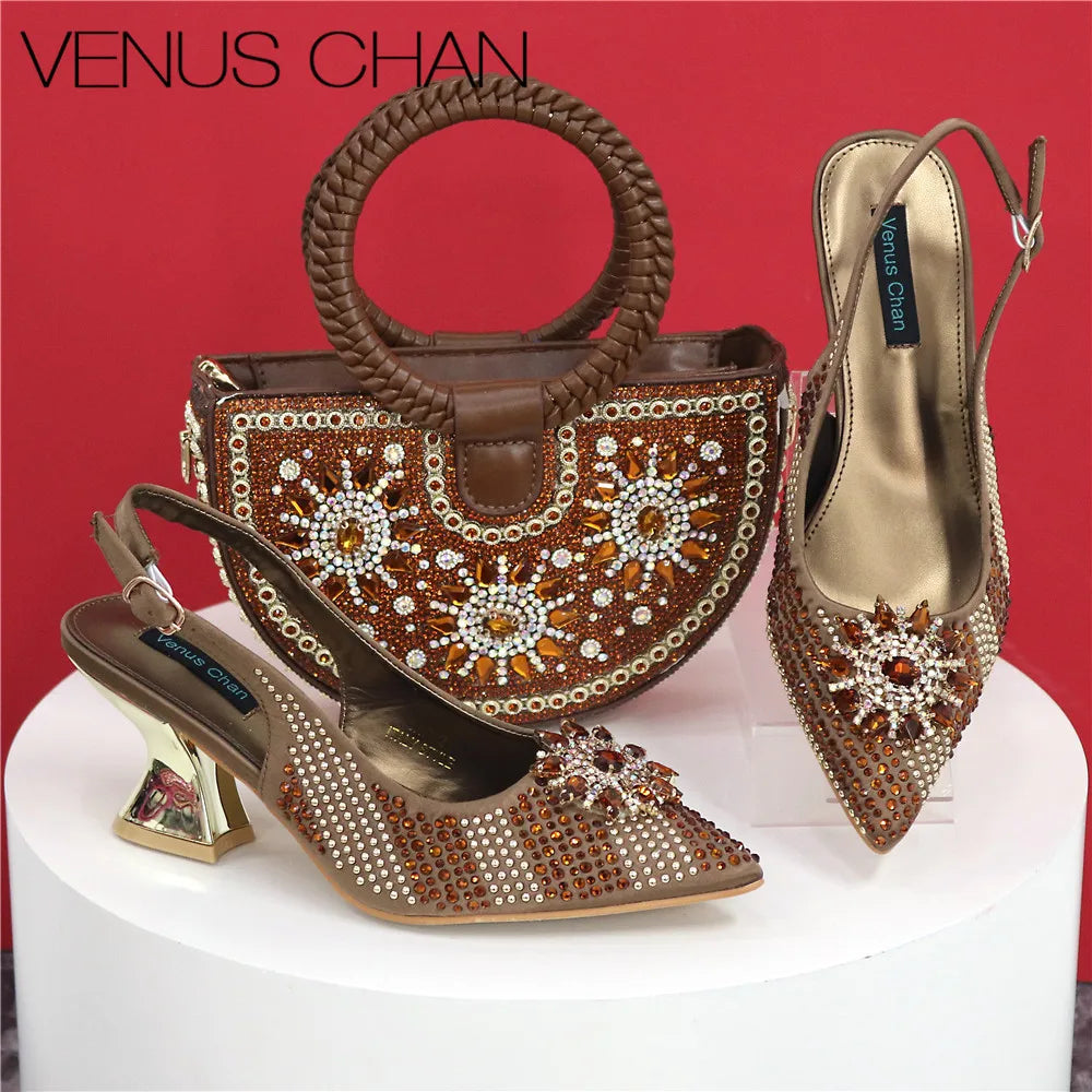 Italian Design Evening Shoes And Bag Paired With Handmade Petal Clutches Pointed Toe High-Heel Shoes For Women Party Shoes