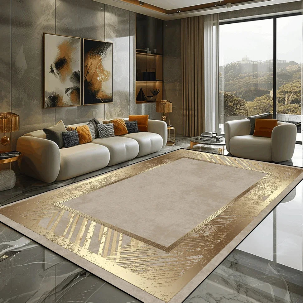 Golden Marble Carpet Luxury Bedroom Decoration Large Area Rugs Sofa Side Carpets for Living Room Soft Non-slip Lounge Floor Mat