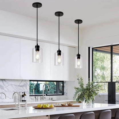 Modern Industrial Pendant Lamp Glass Hanging Adjustable Height Kitchen Dining Room Bedroom Bedside Bathroom Decor Lights