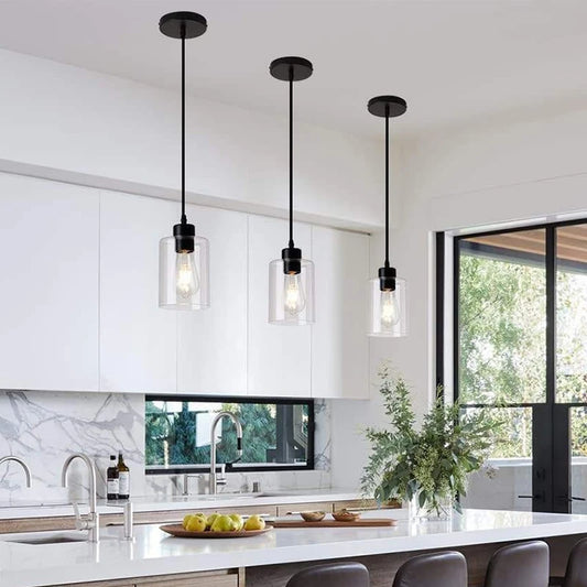 Modern Industrial Pendant Lamp Glass Hanging Adjustable Height Kitchen Dining Room Bedroom Bedside Bathroom Decor Lights