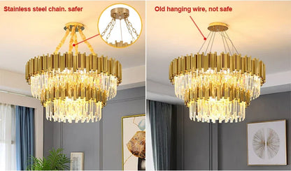 Gold K9 Crystal Tricolor Chandelier Luxury Modern LED Ceiling Light for Living Room Dining Room Bedroom Ceiling Lights