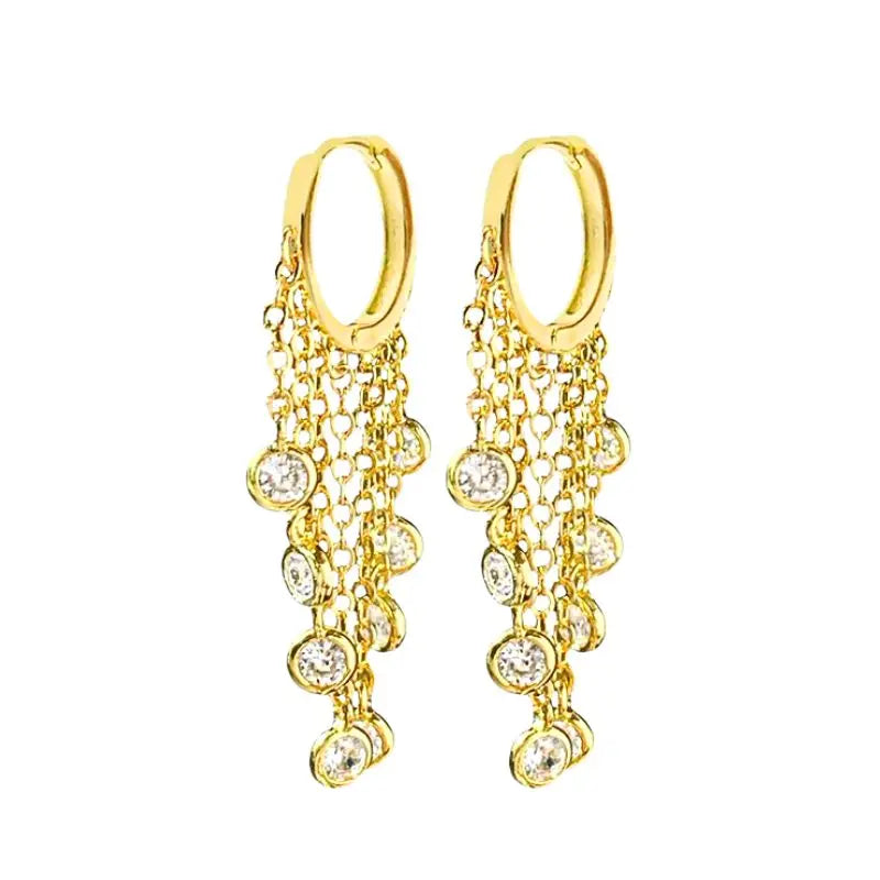 925 Sterling Silver Needle Long Chain Stud Earrings For Women Exquisite Zircon Geometric Tassel Pendant Earrings Luxury Jewelry