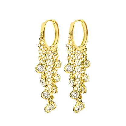 925 Sterling Silver Needle Long Chain Stud Earrings For Women Exquisite Zircon Geometric Tassel Pendant Earrings Luxury Jewelry