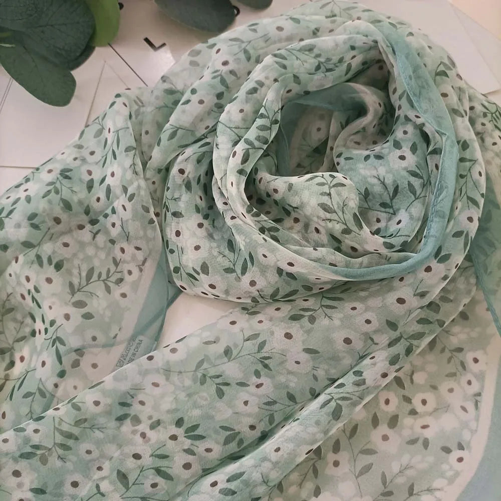 Small Flower Full of Stars Print Women Elegant Chiffon Georgette Bandana Scarf Summer Beach Sunscreen Thin Hijab Shawl