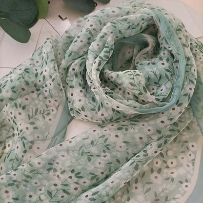 Small Flower Full of Stars Print Women Elegant Chiffon Georgette Bandana Scarf Summer Beach Sunscreen Thin Hijab Shawl