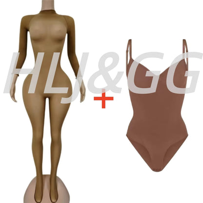 HLJ&GG Sexy Mesh See Through Bodycon Jumpsuits And Bodysuits Suits Women Long Sleeve Stretchy Playsuits Party Night Club Overall