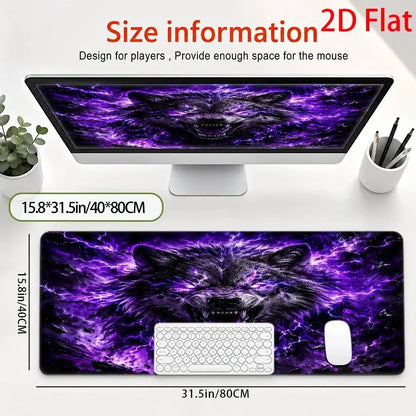 Wild Purple Lightning Wolf Mouse Pad, Mythical Fantasy Game Mouse Pad, Dark Gothic Design Style tapis de souris pc accessories