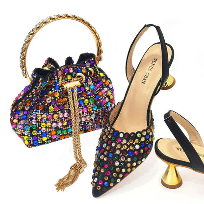 Fashion Summer 2023 Beads Decorated Muffin Bottom Sandals Wear Comfortable And Versatile Elegant Ladies Shoes And Bag Set