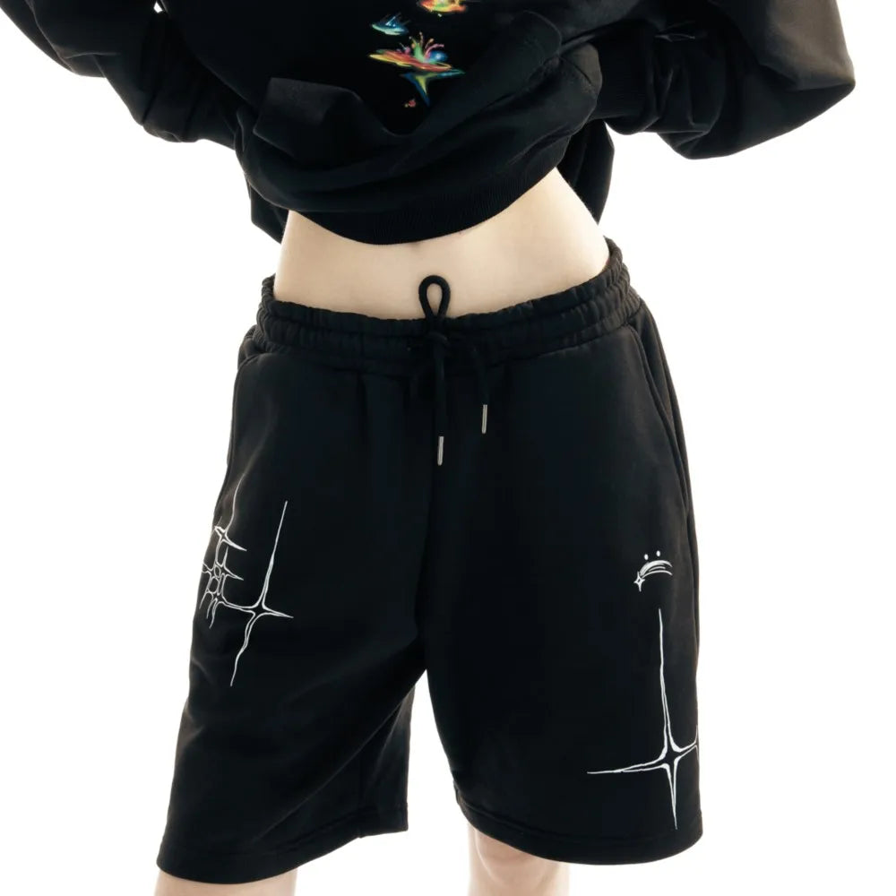 Harajuku Streetwear Men's Shorts Lyrical Graphic Print Oversized Jorts Baggy Y2k Unisex Clothing Korean Fashion Short Pants Goth