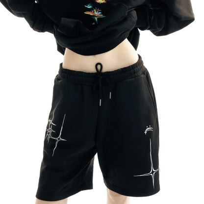 Harajuku Streetwear Men's Shorts Lyrical Graphic Print Oversized Jorts Baggy Y2k Unisex Clothing Korean Fashion Short Pants Goth