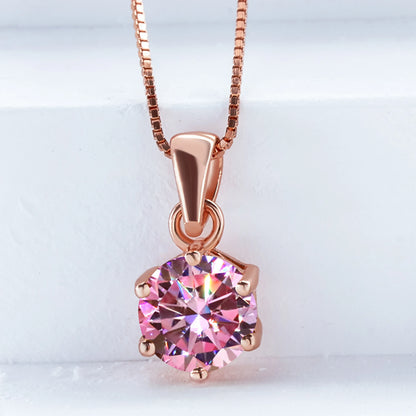 Pink Color Moissanite Pendant Necklace 1 Carat 6.5mm Real Gra Lab Diamond Pendant Necklace 925 Sterling Silver Luxury Jewelry