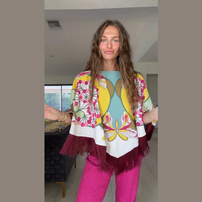Elegant Printed Women's Shawl Fringed O-Neck Irregular Lady Cape 2026 Spring Summer Fashion Female Tassels Street Wear