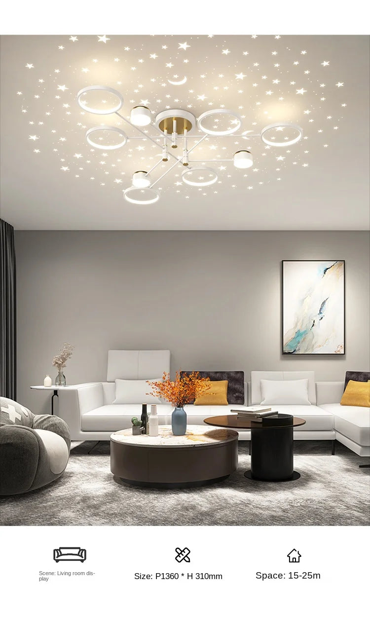 2025 New Chandeliers Romantic Starry Modern Ceiling Light Fixture 6 Lights White Creative Home Stepless Dimmable Ceiling Lamp