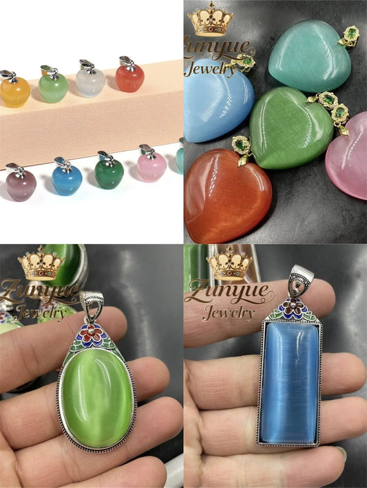 Natural Colorful Cat's Eye Stone Pendant Necklace Elegant Fashion Daily Wear Luxury Quality Fine Jewelry For Women Unisex Gift