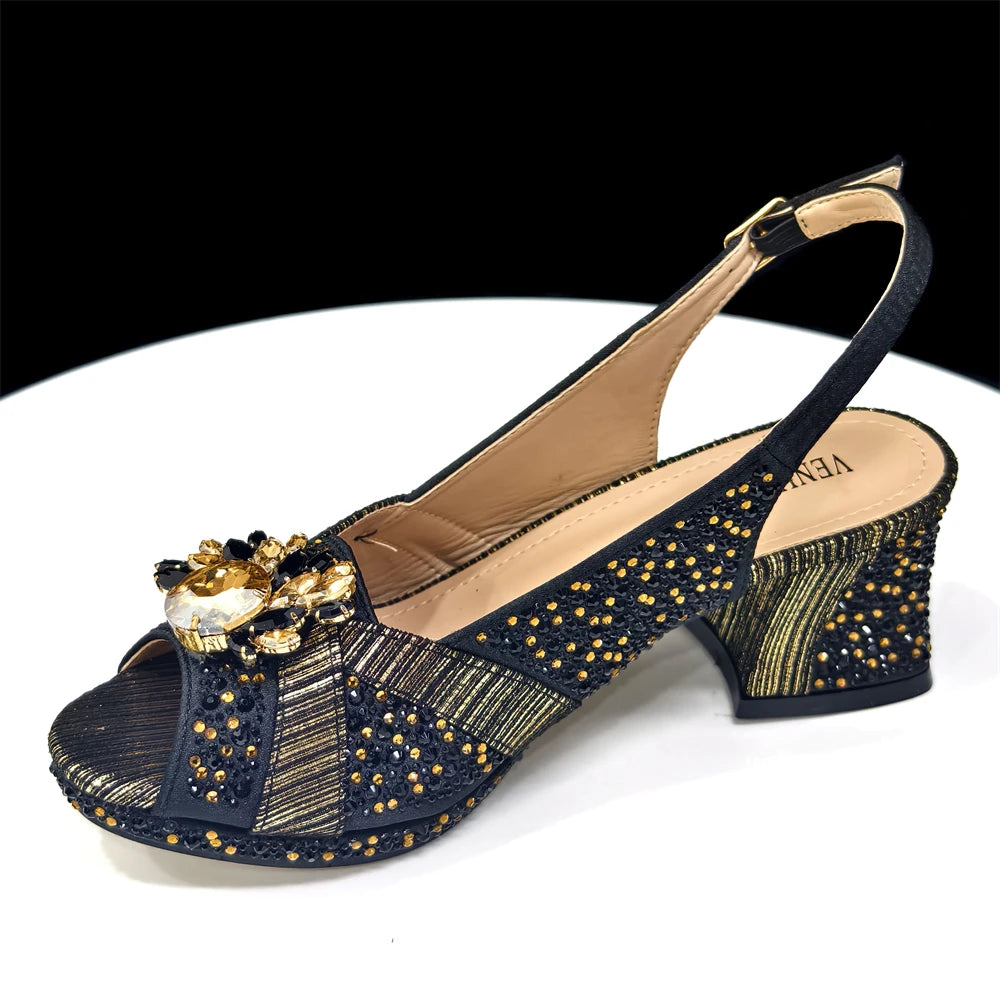 2025 Elegant Women's Peep-Toe Heels and Matching Wine Color Diamond Pumps Set - Stylish Italian Shoes and Bags for Parties