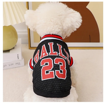 Summer Pet Vest Small Body Hugger American Bulldog Breathable Lightweight Small Dog Lettered Basketball Two-Piece Outfit