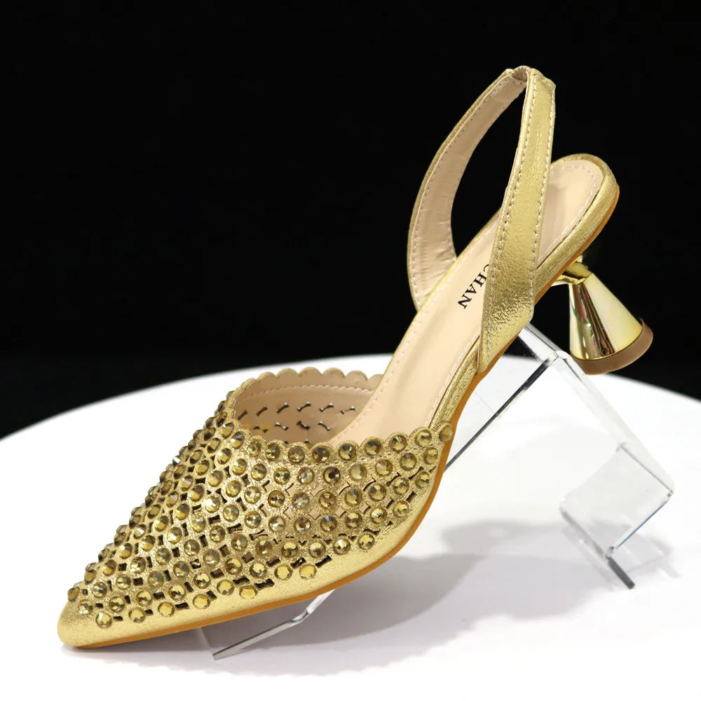 Elegant Multicolor Rhinestone Slingback Heels & Bucket Bag Set Luxury Crystal Matching Kit for Wedding Party Evening Bridal Form
