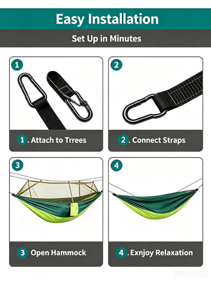 Outdoor Double Hammock with Mosquito Net Lightweight Portable Anti Bug Hammock Fast Install for Camping Hiking Travel Backyard