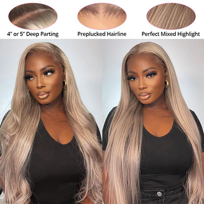 Ali Pearl Highlight P18/613 Lace Front Wig Human Hair Ombre Blonde Body Wave Transparent Lace Clousre Wigs Pre-Plucked for Women